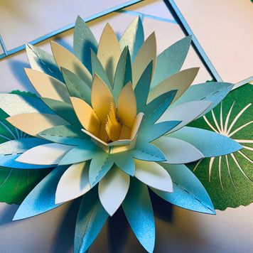 Metallic Lotus in White & Baby Blue Origami Pop Cards 3D Pop Up Greeting Card Happy Birthday Thank You Handmade Gift Thinking of You Blank Card for Any Occasion Happy Mother's Day Happy Father's Australiana Celebrate the Beauty of Flower