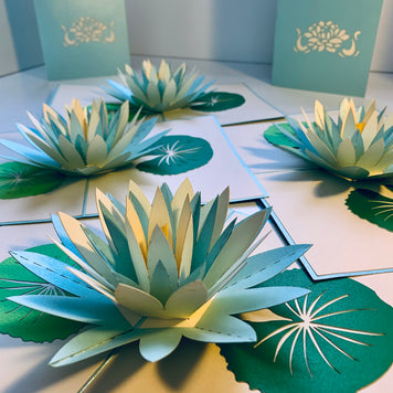 Metallic Lotus in White & Baby Blue Origami Pop Cards 3D Pop Up Greeting Card Happy Birthday Thank You Handmade Gift Thinking of You Blank Card for Any Occasion Happy Mother's Day Happy Father's Australiana Celebrate the Beauty of Flower