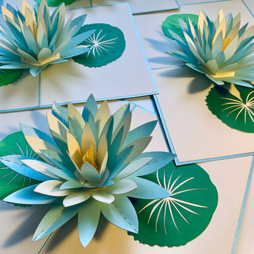 Metallic Lotus in White & Baby Blue Origami Pop Cards 3D Pop Up Greeting Card Happy Birthday Thank You Handmade Gift Thinking of You Blank Card for Any Occasion Happy Mother's Day Happy Father's Australiana Celebrate the Beauty of Flower