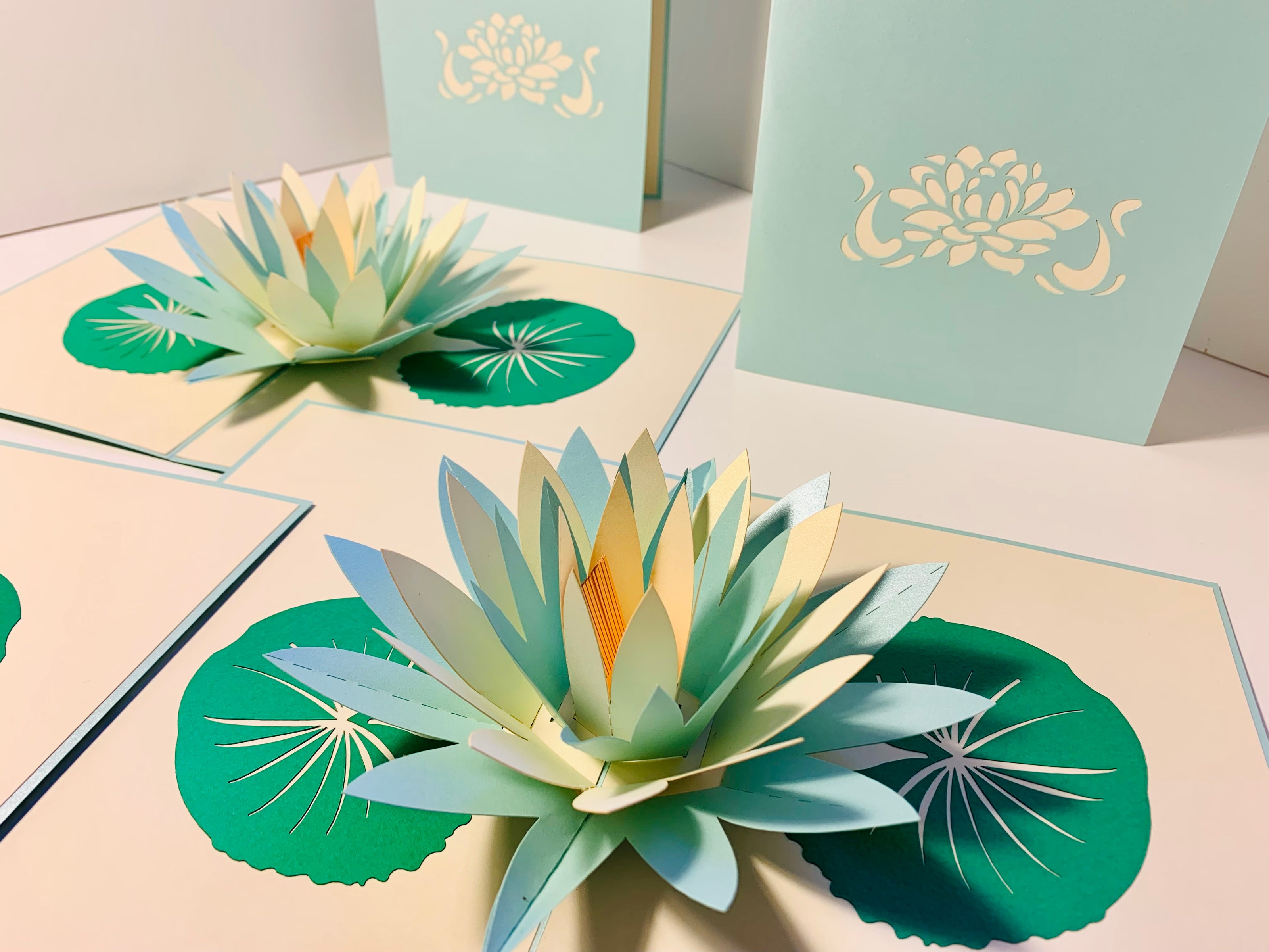 Metallic Peaceful Blue & White Lotus Origami Pop Cards 3D Pop Up Greeting Card Happy Birthday Thank You Handmade Gift Thinking of You Blank Card for Any Occasion Happy Mother's Day Happy Father's Australiana Celebrate the Beauty of Flower