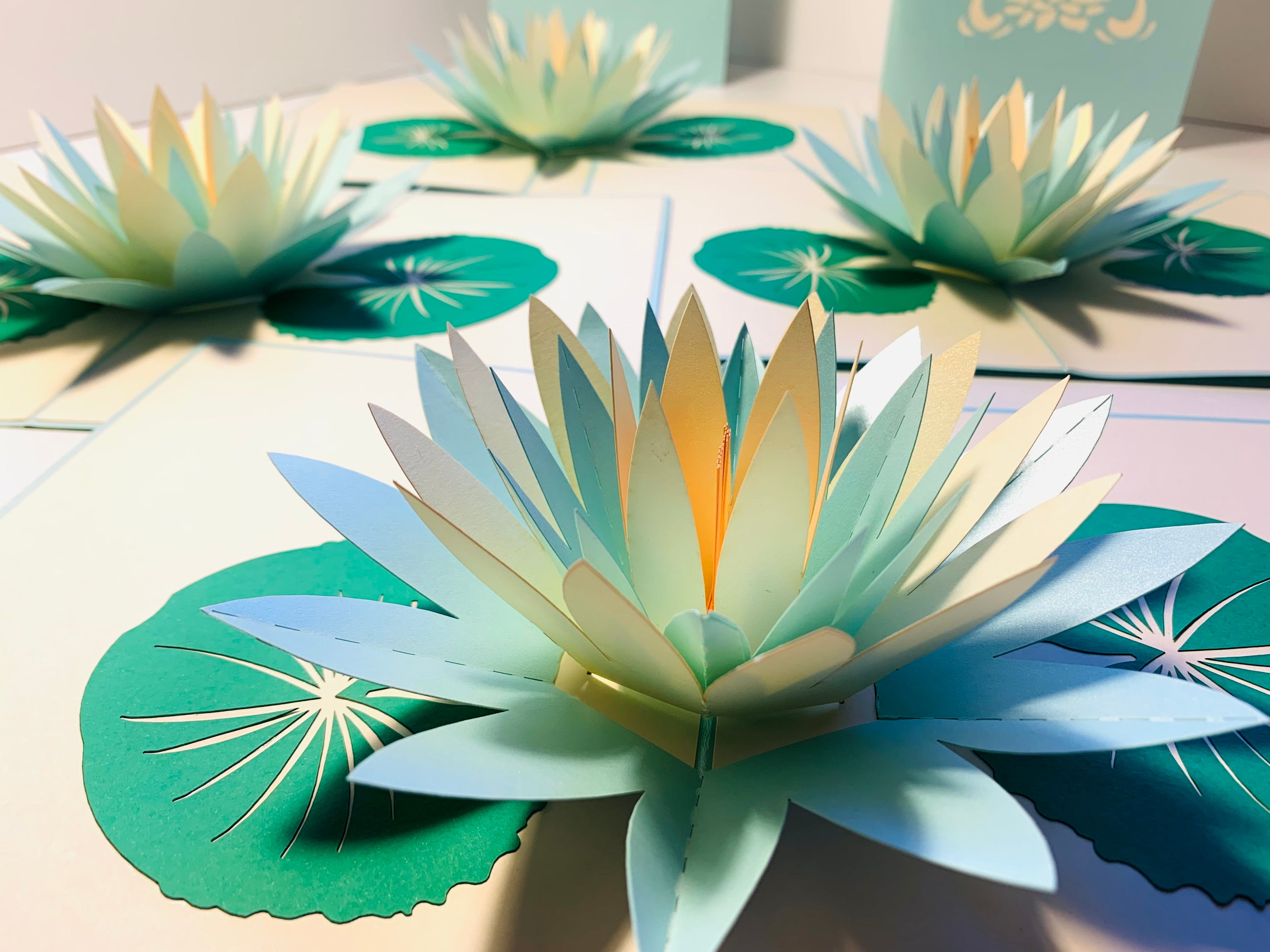 Metallic Peaceful Blue & White Lotus Origami Pop Cards 3D Pop Up Greeting Card Happy Birthday Thank You Handmade Gift Thinking of You Blank Card for Any Occasion Happy Mother's Day Happy Father's Australiana Celebrate the Beauty of Flower