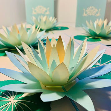 Metallic Peaceful Blue & White Lotus Origami Pop Cards 3D Pop Up Greeting Card Happy Birthday Thank You Handmade Gift Thinking of You Blank Card for Any Occasion Happy Mother's Day Happy Father's Australiana Celebrate the Beauty of Flower