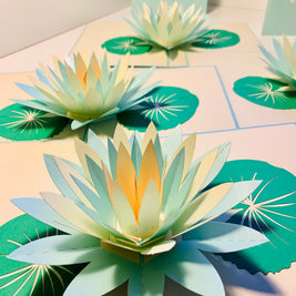 Metallic Peaceful Blue & White Lotus Origami Pop Cards 3D Pop Up Greeting Card Happy Birthday Thank You Handmade Gift Thinking of You Blank Card for Any Occasion Happy Mother's Day Happy Father's Australiana Celebrate the Beauty of Flower