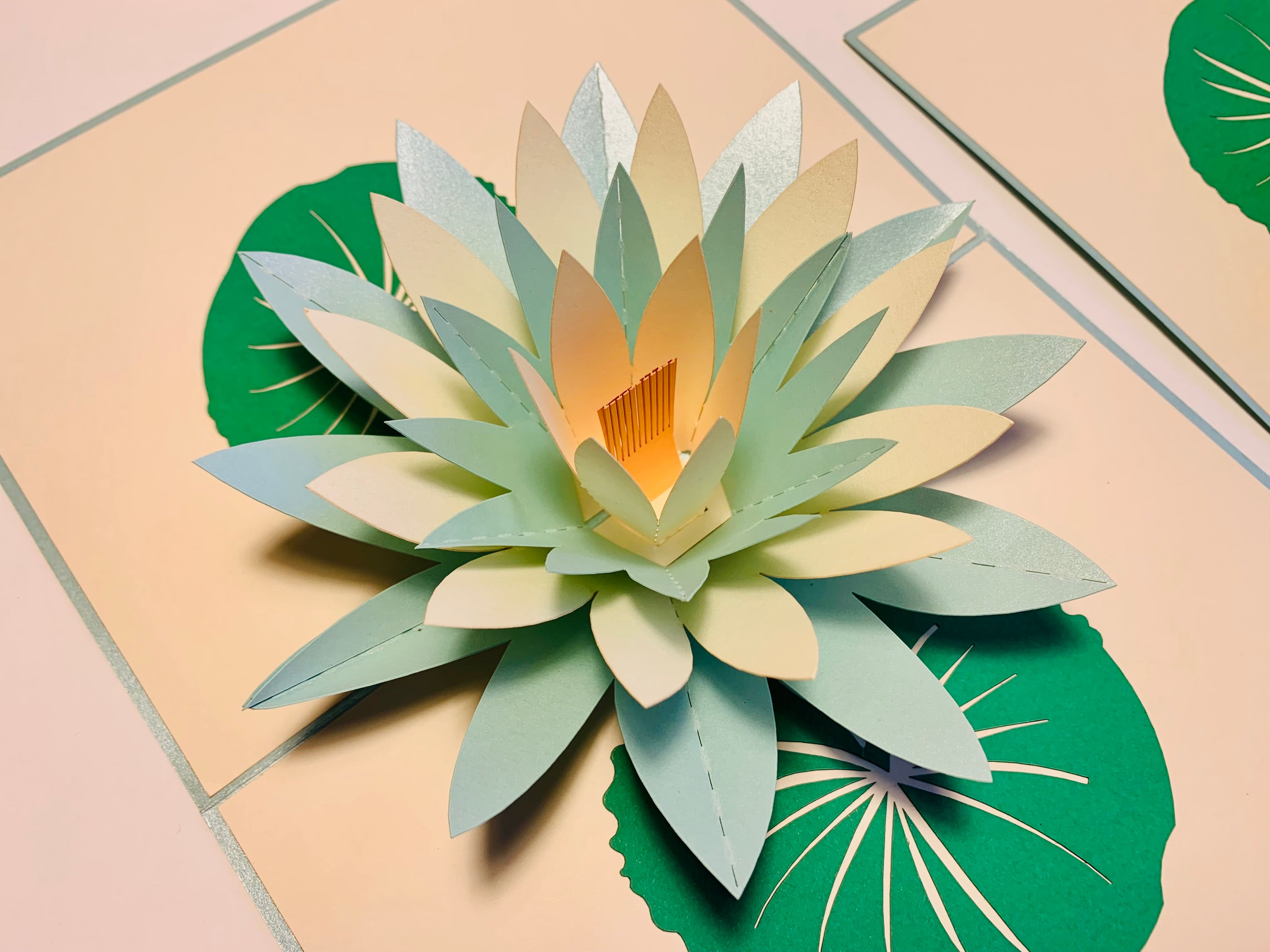 Metallic Peaceful Blue & White Lotus Origami Pop Cards 3D Pop Up Greeting Card Happy Birthday Thank You Handmade Gift Thinking of You Blank Card for Any Occasion Happy Mother's Day Happy Father's Australiana Celebrate the Beauty of Flower