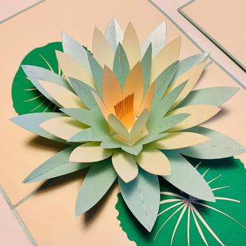 Metallic Peaceful Blue & White Lotus Origami Pop Cards 3D Pop Up Greeting Card Happy Birthday Thank You Handmade Gift Thinking of You Blank Card for Any Occasion Happy Mother's Day Happy Father's Australiana Celebrate the Beauty of Flower