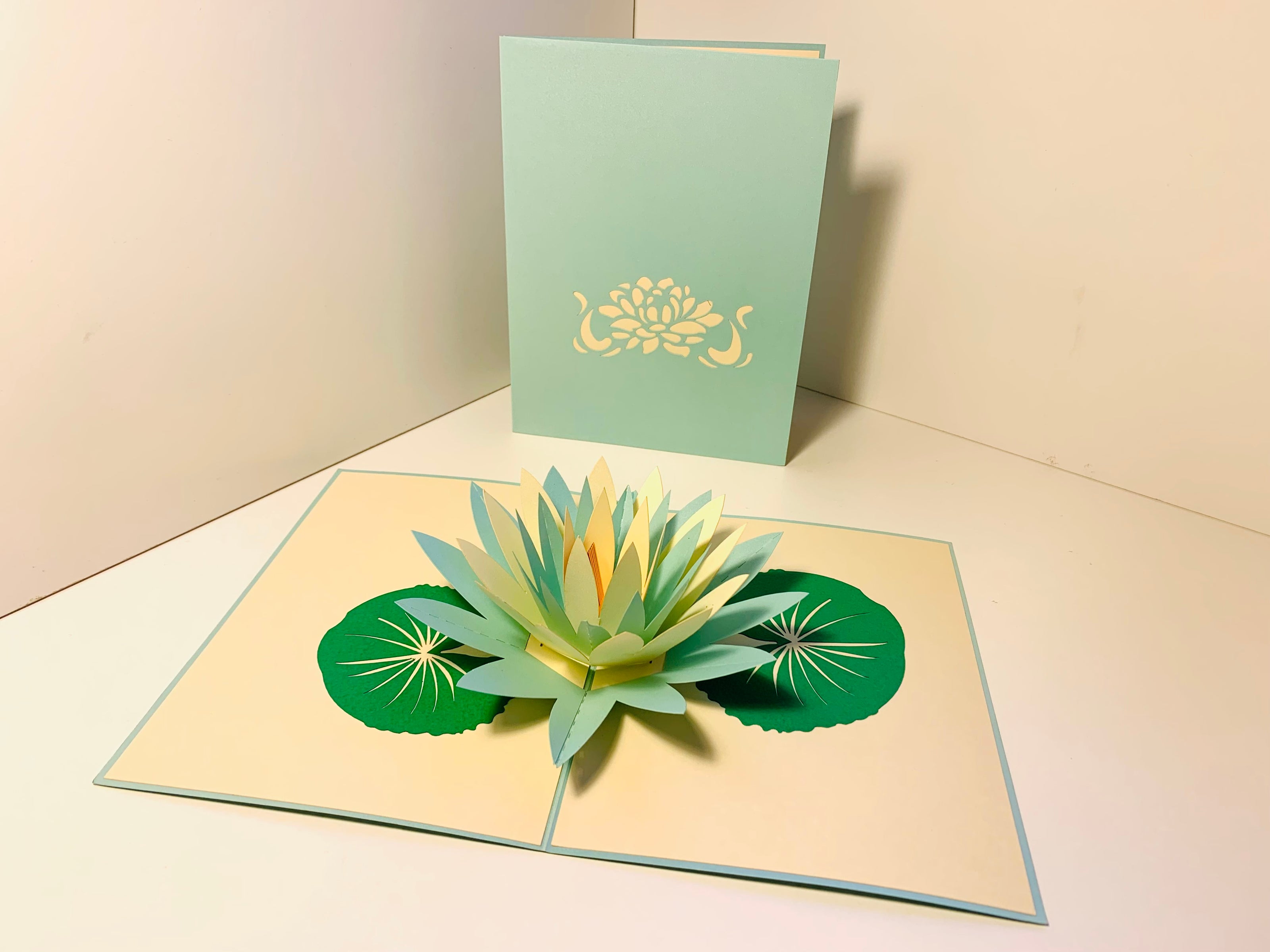 Metallic Peaceful Blue & White Lotus Origami Pop Cards 3D Pop Up Greeting Card Happy Birthday Thank You Handmade Gift Thinking of You Blank Card for Any Occasion Happy Mother's Day Happy Father's Australiana Celebrate the Beauty of Flower
