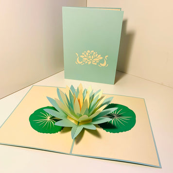 Metallic Peaceful Blue & White Lotus Origami Pop Cards 3D Pop Up Greeting Card Happy Birthday Thank You Handmade Gift Thinking of You Blank Card for Any Occasion Happy Mother's Day Happy Father's Australiana Celebrate the Beauty of Flower