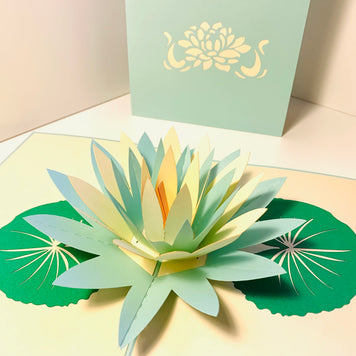 Metallic Peaceful Blue & White Lotus Origami Pop Cards 3D Pop Up Greeting Card Happy Birthday Thank You Handmade Gift Thinking of You Blank Card for Any Occasion Happy Mother's Day Happy Father's Australiana Celebrate the Beauty of Flower