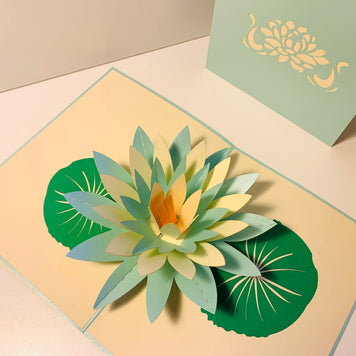 Metallic Peaceful Blue & White Lotus Origami Pop Cards 3D Pop Up Greeting Card Happy Birthday Thank You Handmade Gift Thinking of You Blank Card for Any Occasion Happy Mother's Day Happy Father's Australiana Celebrate the Beauty of Flower