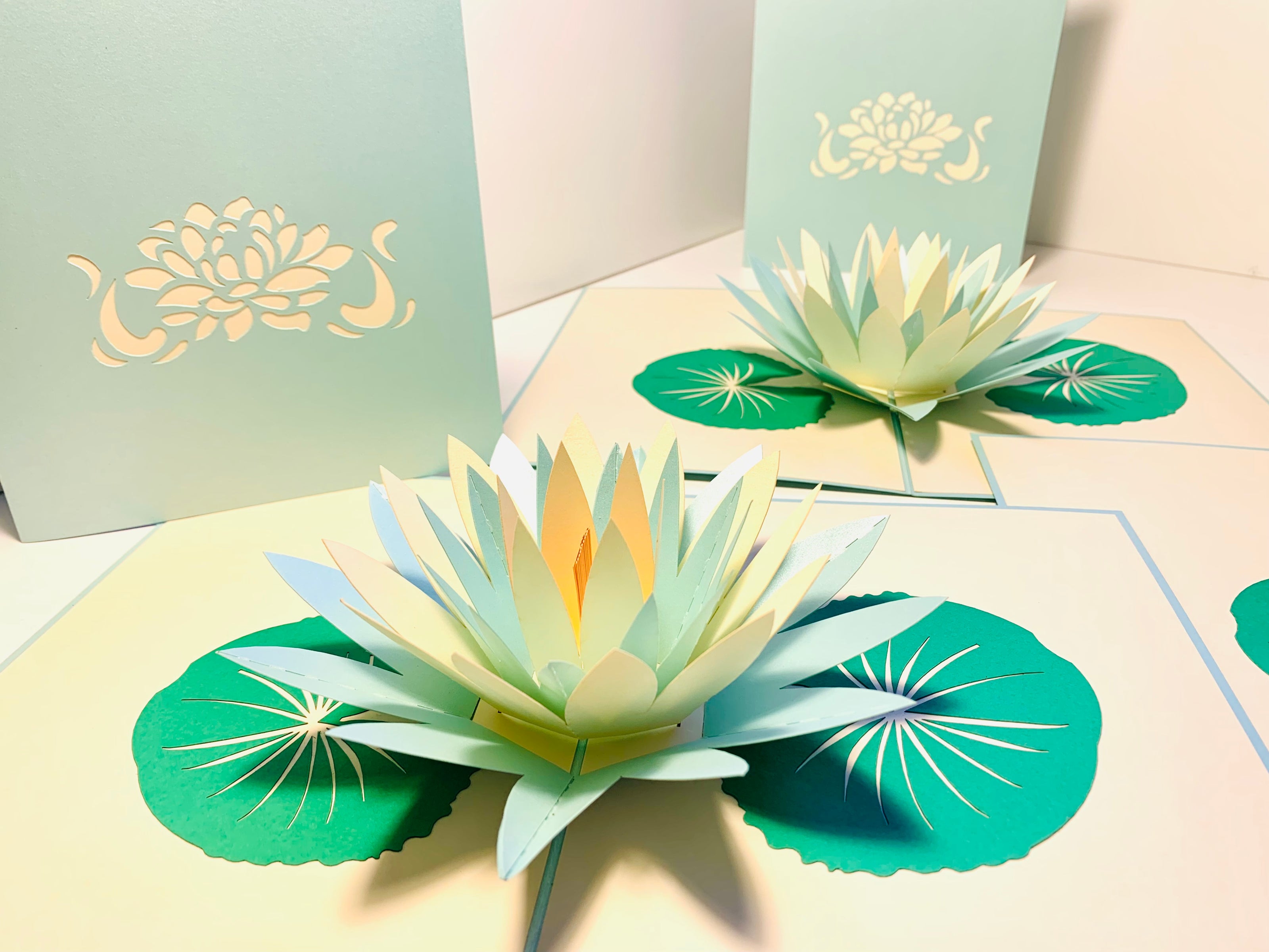 Metallic Peaceful Blue & White Lotus Origami Pop Cards 3D Pop Up Greeting Card Happy Birthday Thank You Handmade Gift Thinking of You Blank Card for Any Occasion Happy Mother's Day Happy Father's Australiana Celebrate the Beauty of Flower