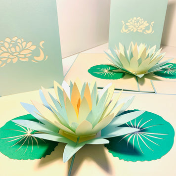 Metallic Peaceful Blue & White Lotus Origami Pop Cards 3D Pop Up Greeting Card Happy Birthday Thank You Handmade Gift Thinking of You Blank Card for Any Occasion Happy Mother's Day Happy Father's Australiana Celebrate the Beauty of Flower