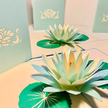 Metallic Peaceful Blue & White Lotus Origami Pop Cards 3D Pop Up Greeting Card Happy Birthday Thank You Handmade Gift Thinking of You Blank Card for Any Occasion Happy Mother's Day Happy Father's Australiana Celebrate the Beauty of Flower