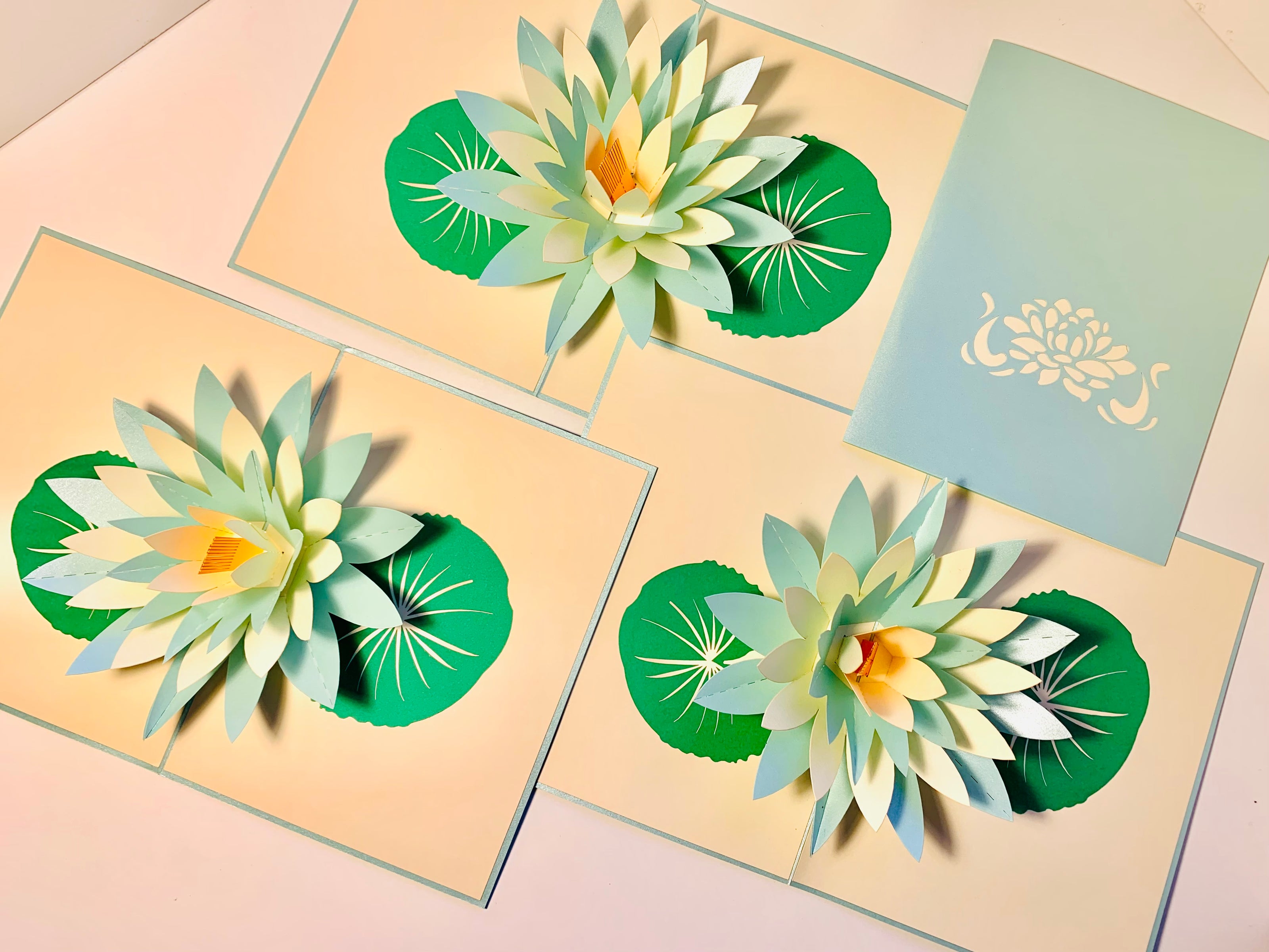 Metallic Peaceful Blue & White Lotus Origami Pop Cards 3D Pop Up Greeting Card Happy Birthday Thank You Handmade Gift Thinking of You Blank Card for Any Occasion Happy Mother's Day Happy Father's Australiana Celebrate the Beauty of Flower