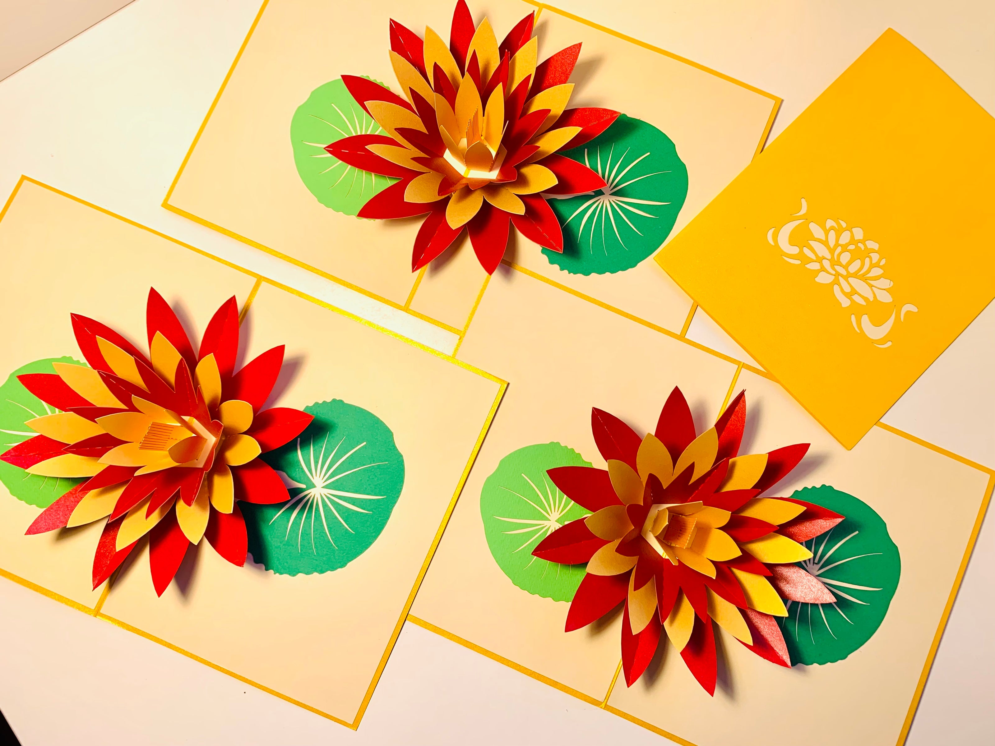 Metallic Peaceful Gold & Red Lotus Origami Pop Cards 3D Pop Up Greeting Card Happy Birthday Thank You Handmade Gift Thinking of You Blank Card for Any Occasion Happy Mother's Day Happy Father's Australiana Celebrate the Beauty of Flower