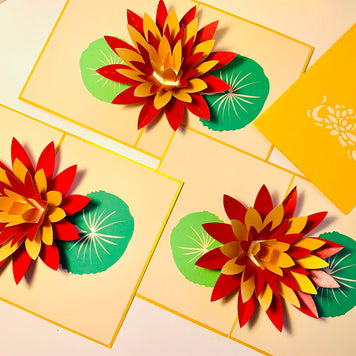 Metallic Peaceful Gold & Red Lotus Origami Pop Cards 3D Pop Up Greeting Card Happy Birthday Thank You Handmade Gift Thinking of You Blank Card for Any Occasion Happy Mother's Day Happy Father's Australiana Celebrate the Beauty of Flower