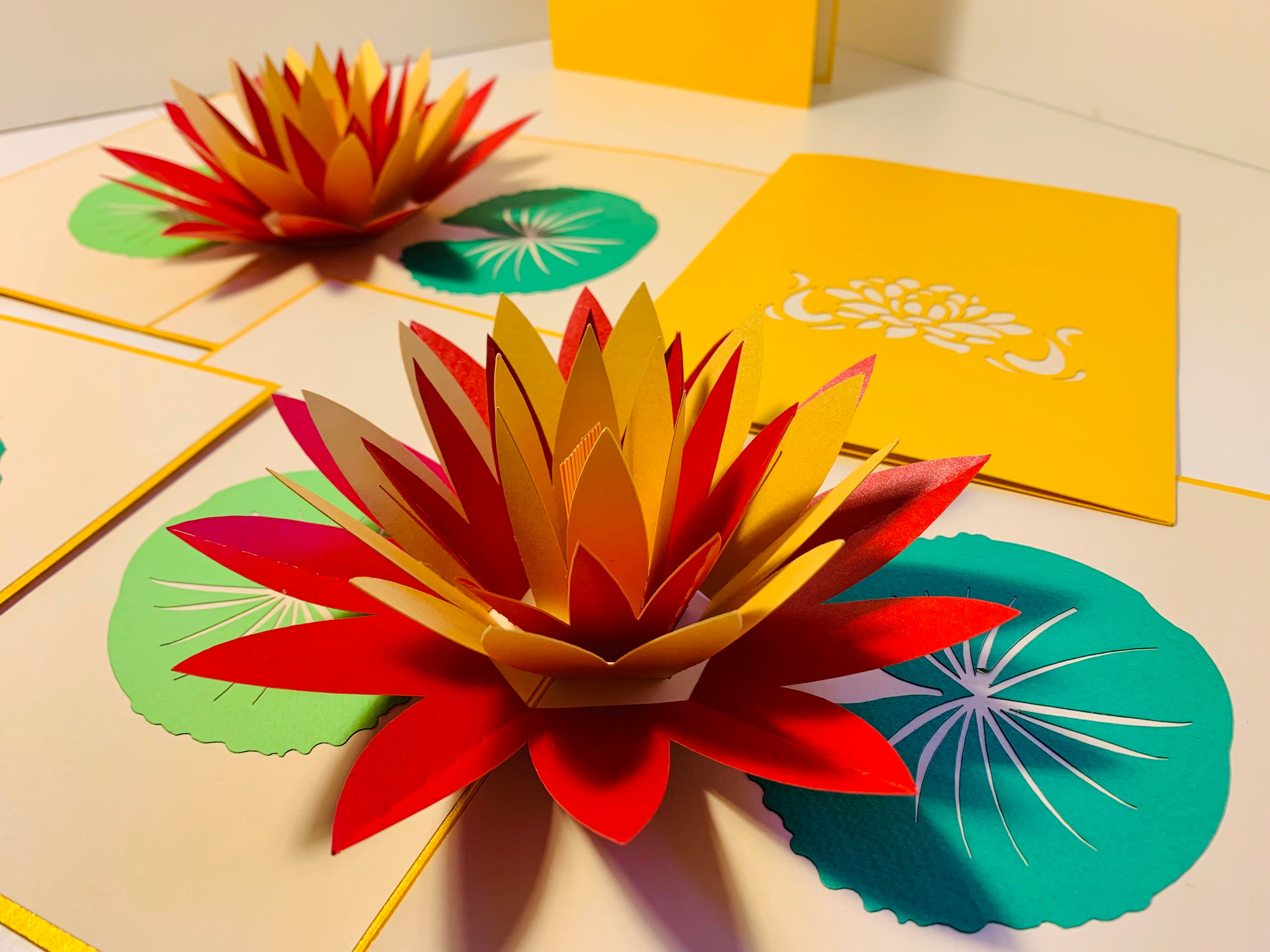 Metallic Peaceful Gold & Red Lotus Origami Pop Cards 3D Pop Up Greeting Card Happy Birthday Thank You Handmade Gift Thinking of You Blank Card for Any Occasion Happy Mother's Day Happy Father's Australiana Celebrate the Beauty of Flower