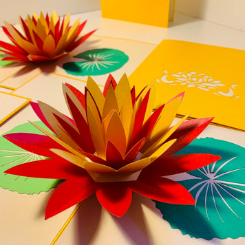Metallic Peaceful Gold & Red Lotus Origami Pop Cards 3D Pop Up Greeting Card Happy Birthday Thank You Handmade Gift Thinking of You Blank Card for Any Occasion Happy Mother's Day Happy Father's Australiana Celebrate the Beauty of Flower