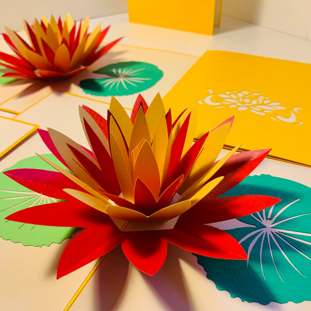 Metallic Peaceful Gold & Red Lotus Origami Pop Cards 3D Pop Up Greeting Card Happy Birthday Thank You Handmade Gift Thinking of You Blank Card for Any Occasion Happy Mother's Day Happy Father's Australiana Celebrate the Beauty of Flower