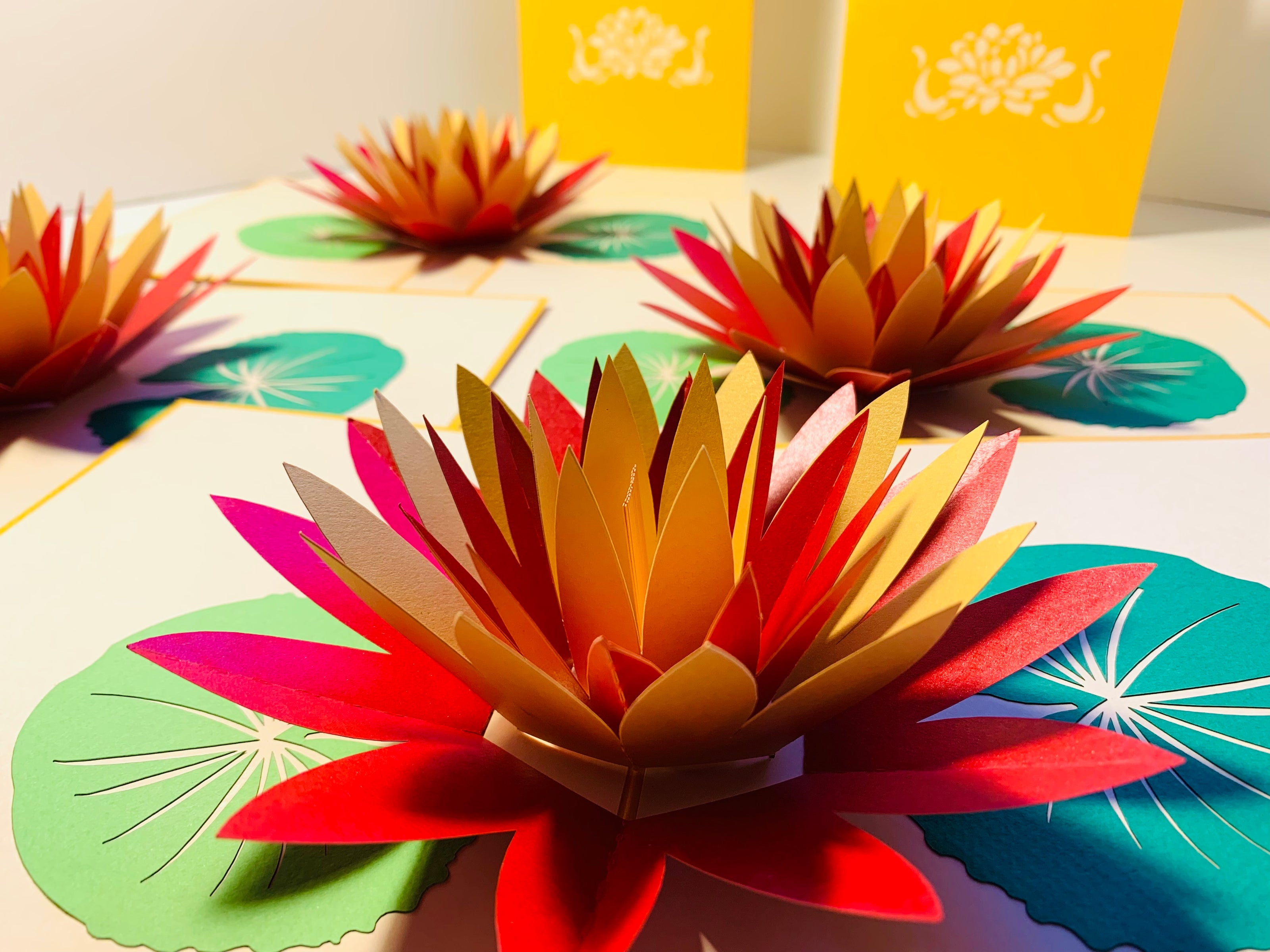 Metallic Peaceful Gold & Red Lotus Origami Pop Cards 3D Pop Up Greeting Card Happy Birthday Thank You Handmade Gift Thinking of You Blank Card for Any Occasion Happy Mother's Day Happy Father's Australiana Celebrate the Beauty of Flower