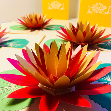 Metallic Peaceful Gold & Red Lotus Origami Pop Cards 3D Pop Up Greeting Card Happy Birthday Thank You Handmade Gift Thinking of You Blank Card for Any Occasion Happy Mother's Day Happy Father's Australiana Celebrate the Beauty of Flower