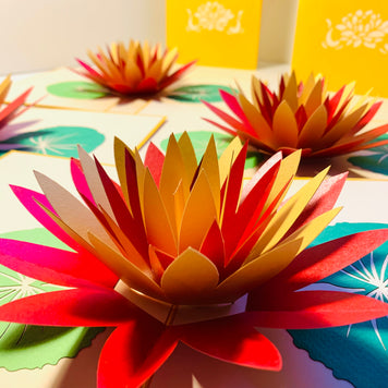 Metallic Peaceful Gold & Red Lotus Origami Pop Cards 3D Pop Up Greeting Card Happy Birthday Thank You Handmade Gift Thinking of You Blank Card for Any Occasion Happy Mother's Day Happy Father's Australiana Celebrate the Beauty of Flower