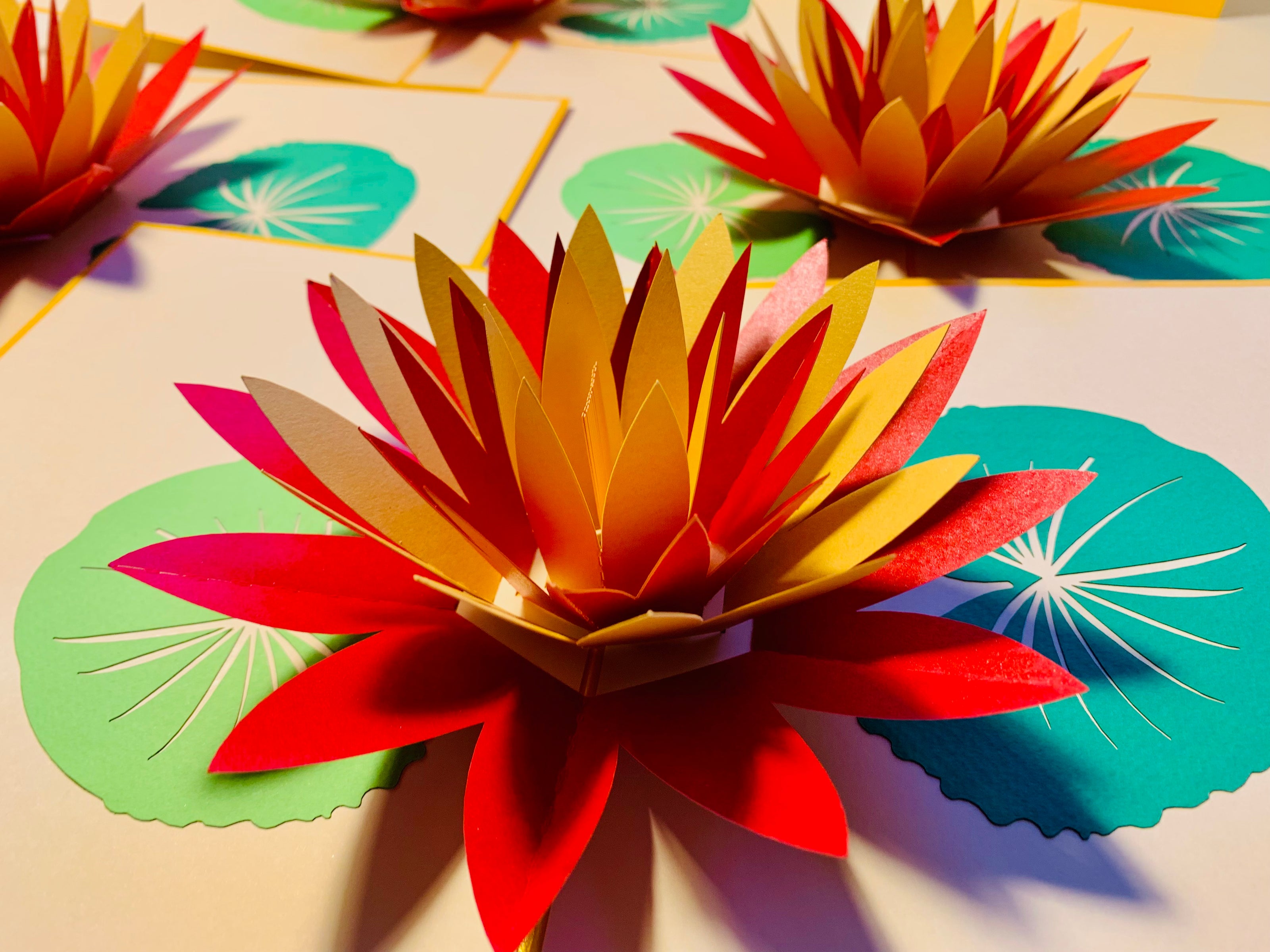 Metallic Peaceful Gold & Red Lotus Origami Pop Cards 3D Pop Up Greeting Card Happy Birthday Thank You Handmade Gift Thinking of You Blank Card for Any Occasion Happy Mother's Day Happy Father's Australiana Celebrate the Beauty of Flower