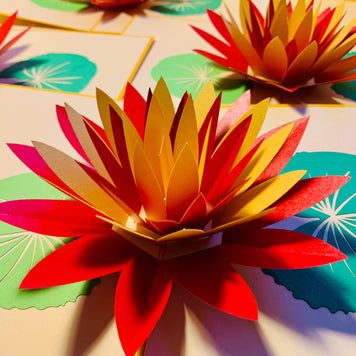 Metallic Peaceful Gold & Red Lotus Origami Pop Cards 3D Pop Up Greeting Card Happy Birthday Thank You Handmade Gift Thinking of You Blank Card for Any Occasion Happy Mother's Day Happy Father's Australiana Celebrate the Beauty of Flower