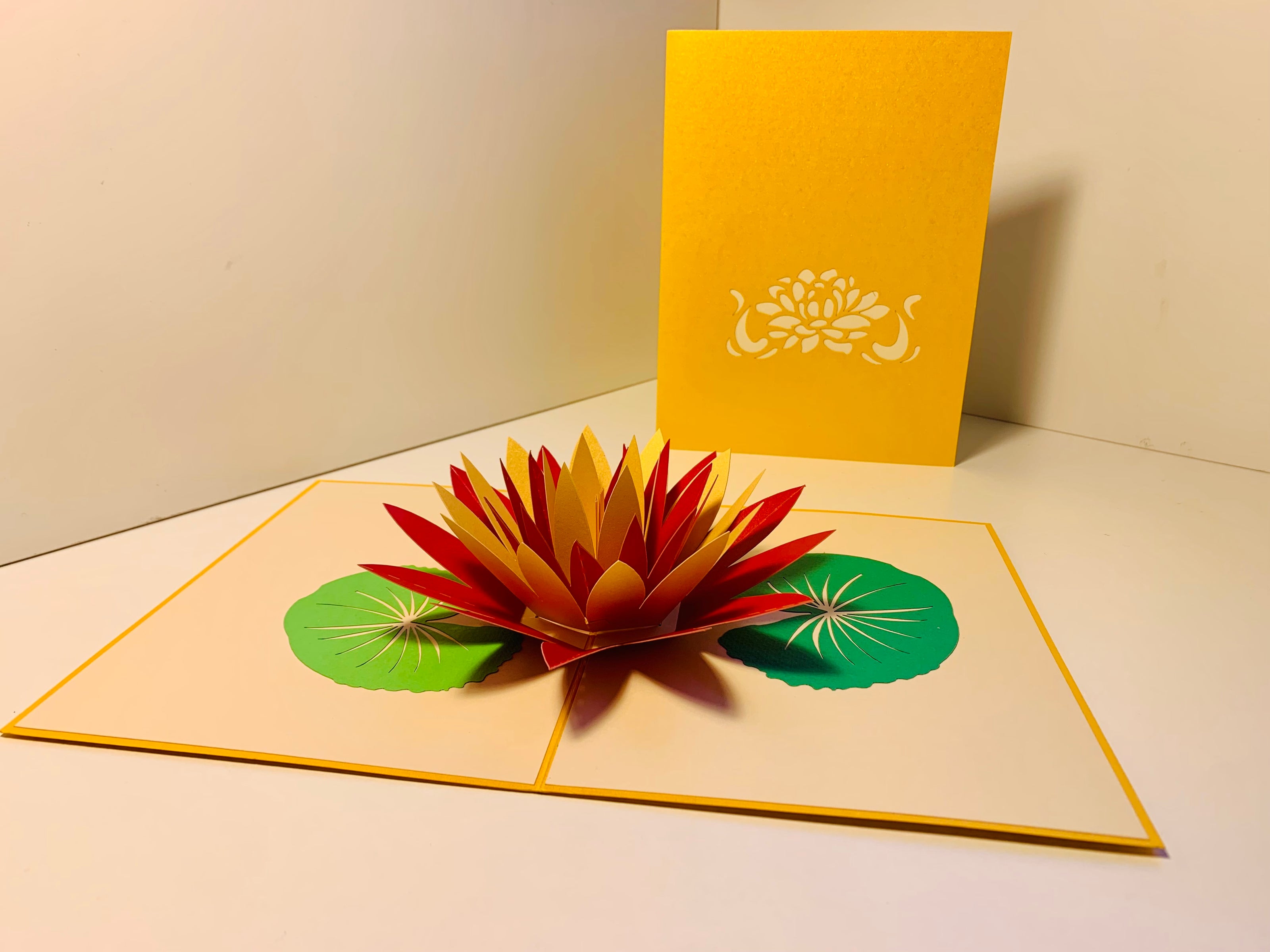 Metallic Peaceful Gold & Red Lotus Origami Pop Cards 3D Pop Up Greeting Card Happy Birthday Thank You Handmade Gift Thinking of You Blank Card for Any Occasion Happy Mother's Day Happy Father's Australiana Celebrate the Beauty of Flower