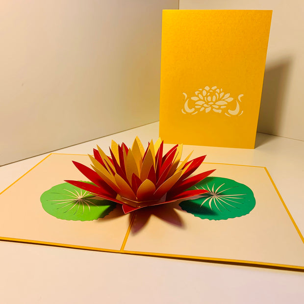 Metallic Peaceful Gold & Red Lotus Origami Pop Cards 3D Pop Up Greeting Card Happy Birthday Thank You Handmade Gift Thinking of You Blank Card for Any Occasion Happy Mother's Day Happy Father's Australiana Celebrate the Beauty of Flower