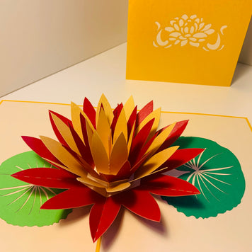 Metallic Peaceful Gold & Red Lotus Origami Pop Cards 3D Pop Up Greeting Card Happy Birthday Thank You Handmade Gift Thinking of You Blank Card for Any Occasion Happy Mother's Day Happy Father's Australiana Celebrate the Beauty of Flower