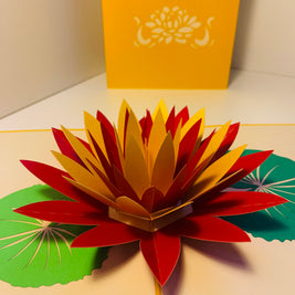 Metallic Peaceful Gold & Red Lotus Origami Pop Cards 3D Pop Up Greeting Card Happy Birthday Thank You Handmade Gift Thinking of You Blank Card for Any Occasion Happy Mother's Day Happy Father's Australiana Celebrate the Beauty of Flower