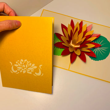 Metallic Peaceful Gold & Red Lotus Origami Pop Cards 3D Pop Up Greeting Card Happy Birthday Thank You Handmade Gift Thinking of You Blank Card for Any Occasion Happy Mother's Day Happy Father's Australiana Celebrate the Beauty of Flower