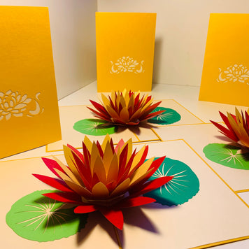 Metallic Peaceful Gold & Red Lotus Origami Pop Cards 3D Pop Up Greeting Card Happy Birthday Thank You Handmade Gift Thinking of You Blank Card for Any Occasion Happy Mother's Day Happy Father's Australiana Celebrate the Beauty of Flower