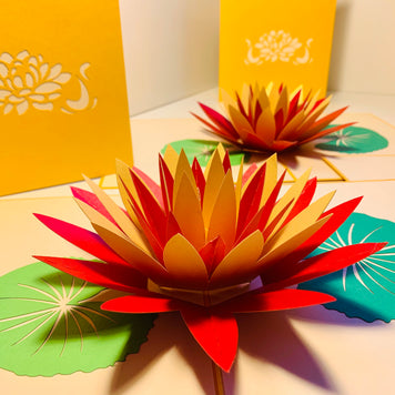 Metallic Peaceful Gold & Red Lotus Origami Pop Cards 3D Pop Up Greeting Card Happy Birthday Thank You Handmade Gift Thinking of You Blank Card for Any Occasion Happy Mother's Day Happy Father's Australiana Celebrate the Beauty of Flower
