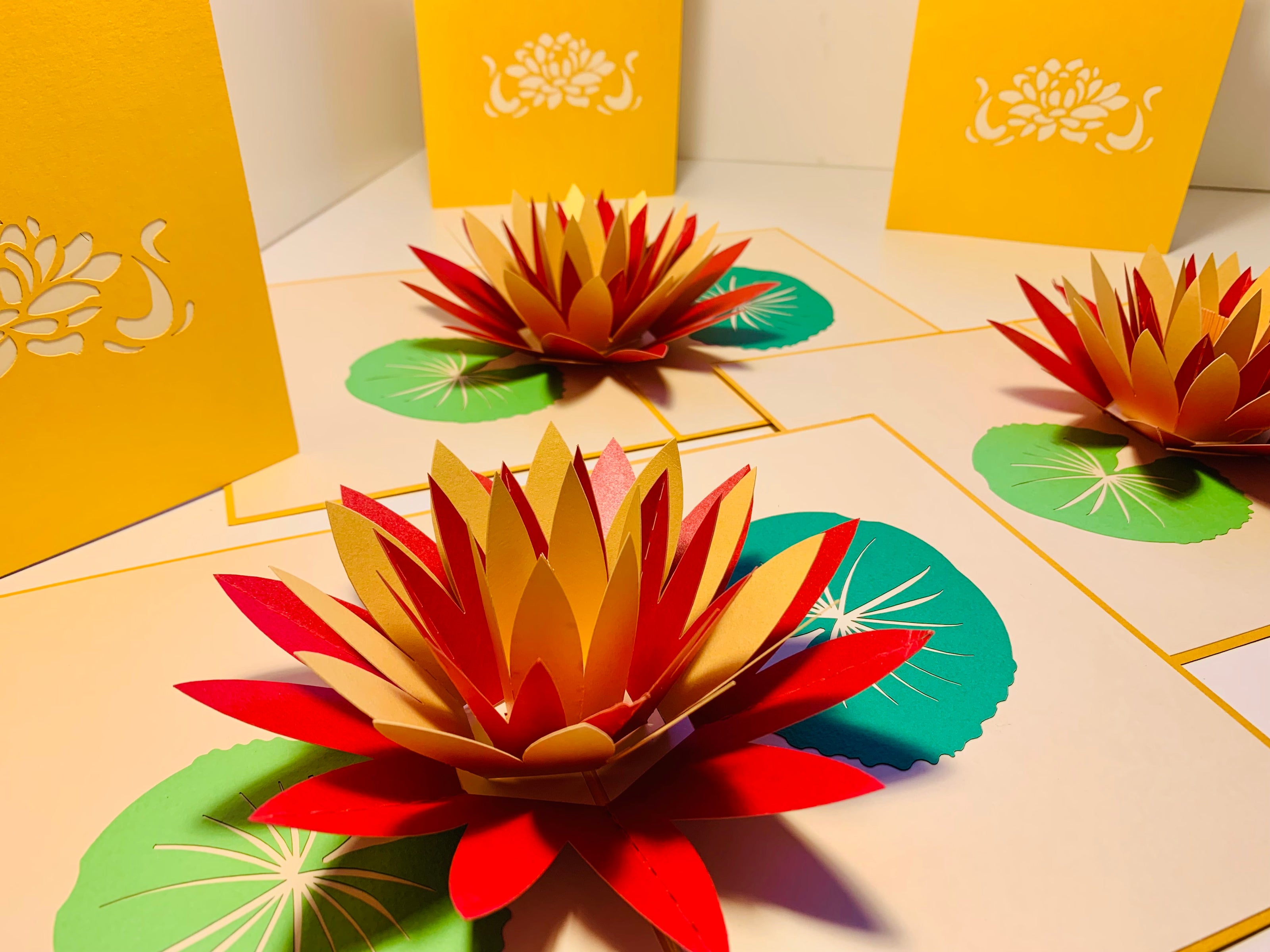 Metallic Peaceful Gold & Red Lotus Origami Pop Cards 3D Pop Up Greeting Card Happy Birthday Thank You Handmade Gift Thinking of You Blank Card for Any Occasion Happy Mother's Day Happy Father's Australiana Celebrate the Beauty of Flower