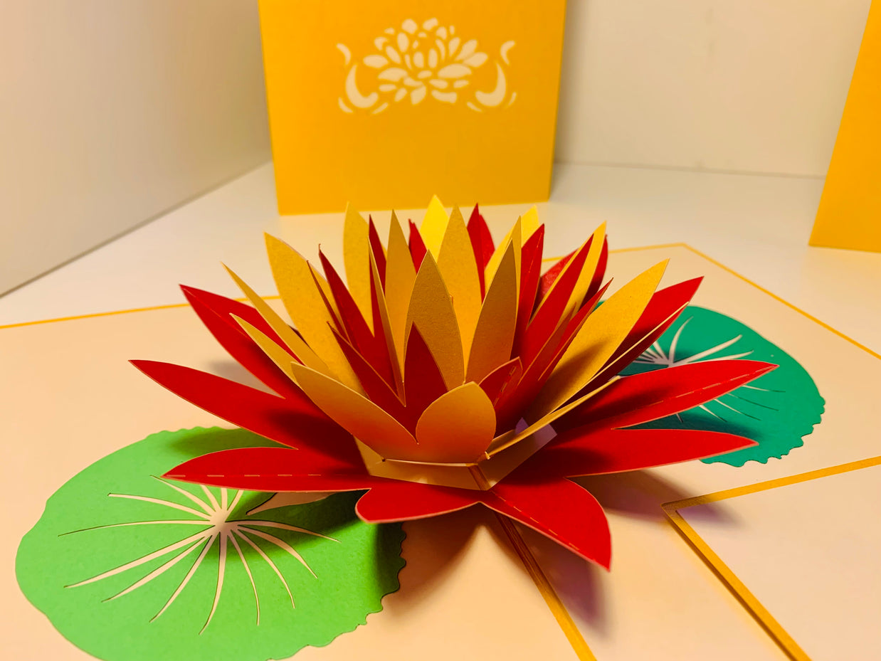 Metallic Peaceful Gold & Red Lotus Origami Pop Cards 3D Pop Up Greeting Card Happy Birthday Thank You Handmade Gift Thinking of You Blank Card for Any Occasion Happy Mother's Day Happy Father's Australiana Celebrate the Beauty of Flower