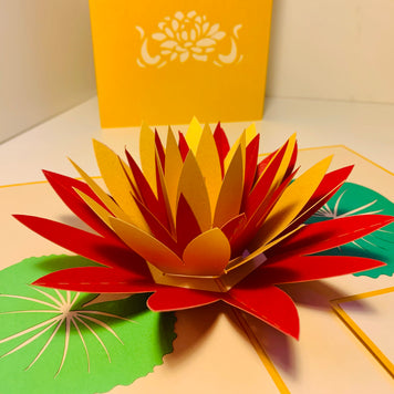 Metallic Peaceful Gold & Red Lotus Origami Pop Cards 3D Pop Up Greeting Card Happy Birthday Thank You Handmade Gift Thinking of You Blank Card for Any Occasion Happy Mother's Day Happy Father's Australiana Celebrate the Beauty of Flower