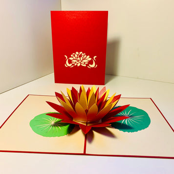Metallic Peaceful Red & Gold Lotus Origami Pop Cards 3D Pop Up Greeting Card Happy Birthday Thank You Handmade Gift Thinking of You Blank Card for Any Occasion Happy Mother's Day Happy Father's Australiana Celebrate the Beauty of Flower