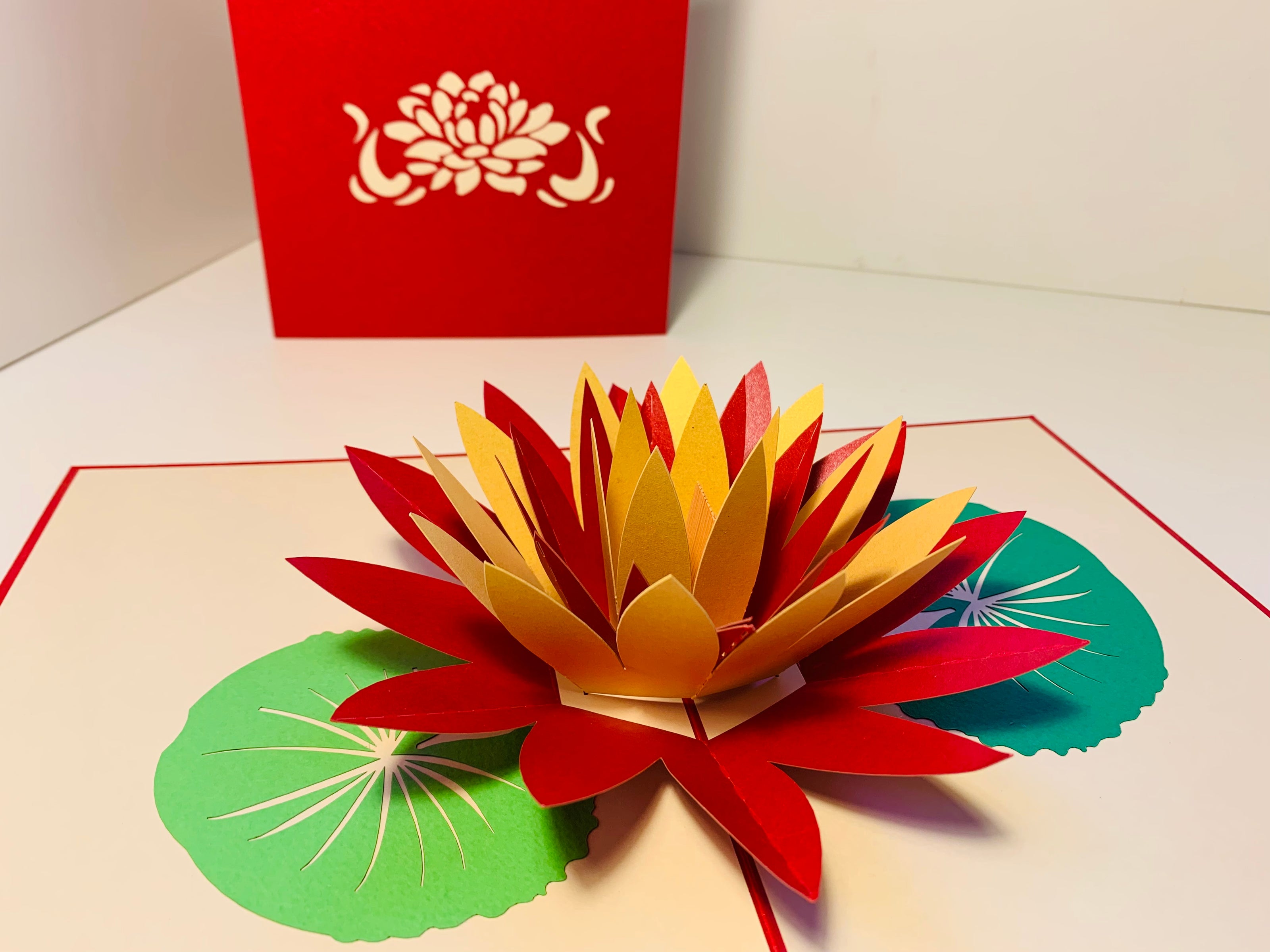 Metallic Peaceful Red & Gold Lotus Origami Pop Cards 3D Pop Up Greeting Card Happy Birthday Thank You Handmade Gift Thinking of You Blank Card for Any Occasion Happy Mother's Day Happy Father's Australiana Celebrate the Beauty of Flower