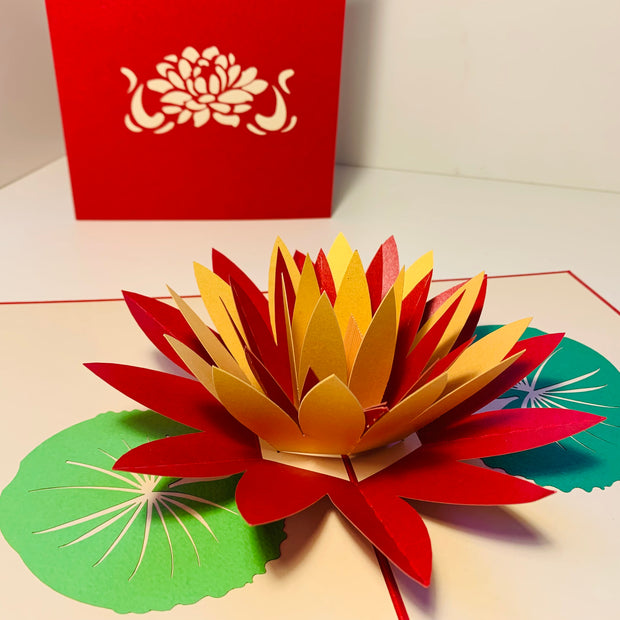 Metallic Peaceful Red & Gold Lotus Origami Pop Cards 3D Pop Up Greeting Card Happy Birthday Thank You Handmade Gift Thinking of You Blank Card for Any Occasion Happy Mother's Day Happy Father's Australiana Celebrate the Beauty of Flower