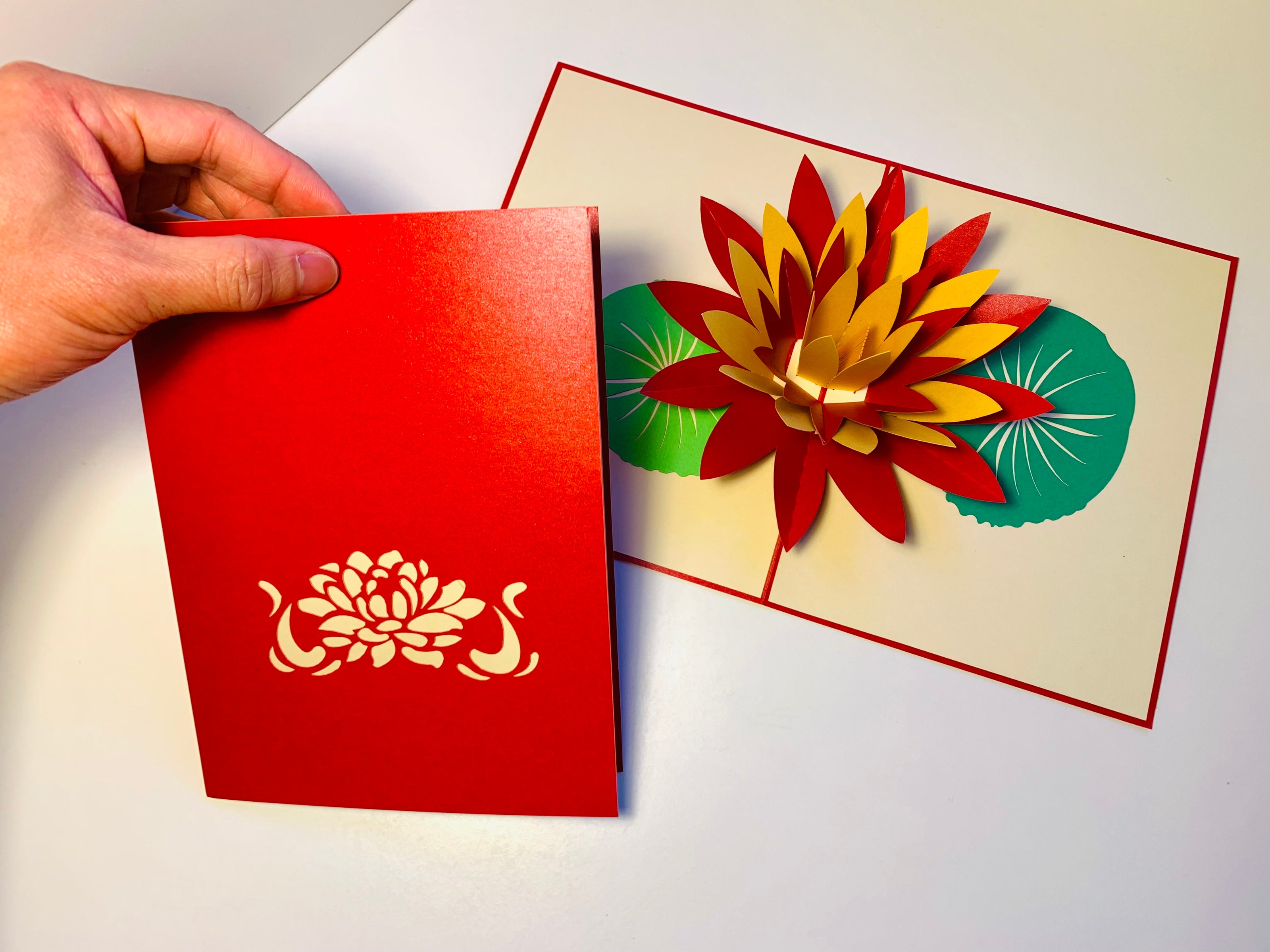 Metallic Peaceful Red & Gold Lotus Origami Pop Cards 3D Pop Up Greeting Card Happy Birthday Thank You Handmade Gift Thinking of You Blank Card for Any Occasion Happy Mother's Day Happy Father's Australiana Celebrate the Beauty of Flower