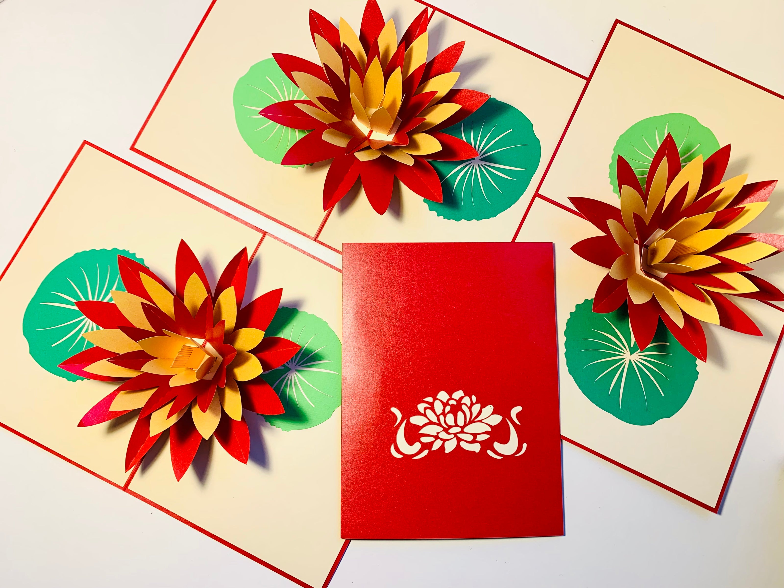 Metallic Peaceful Red & Gold Lotus Origami Pop Cards 3D Pop Up Greeting Card Happy Birthday Thank You Handmade Gift Thinking of You Blank Card for Any Occasion Happy Mother's Day Happy Father's Australiana Celebrate the Beauty of Flower