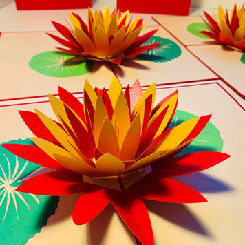 Metallic Peaceful Red & Gold Lotus Origami Pop Cards 3D Pop Up Greeting Card Happy Birthday Thank You Handmade Gift Thinking of You Blank Card for Any Occasion Happy Mother's Day Happy Father's Australiana Celebrate the Beauty of Flower