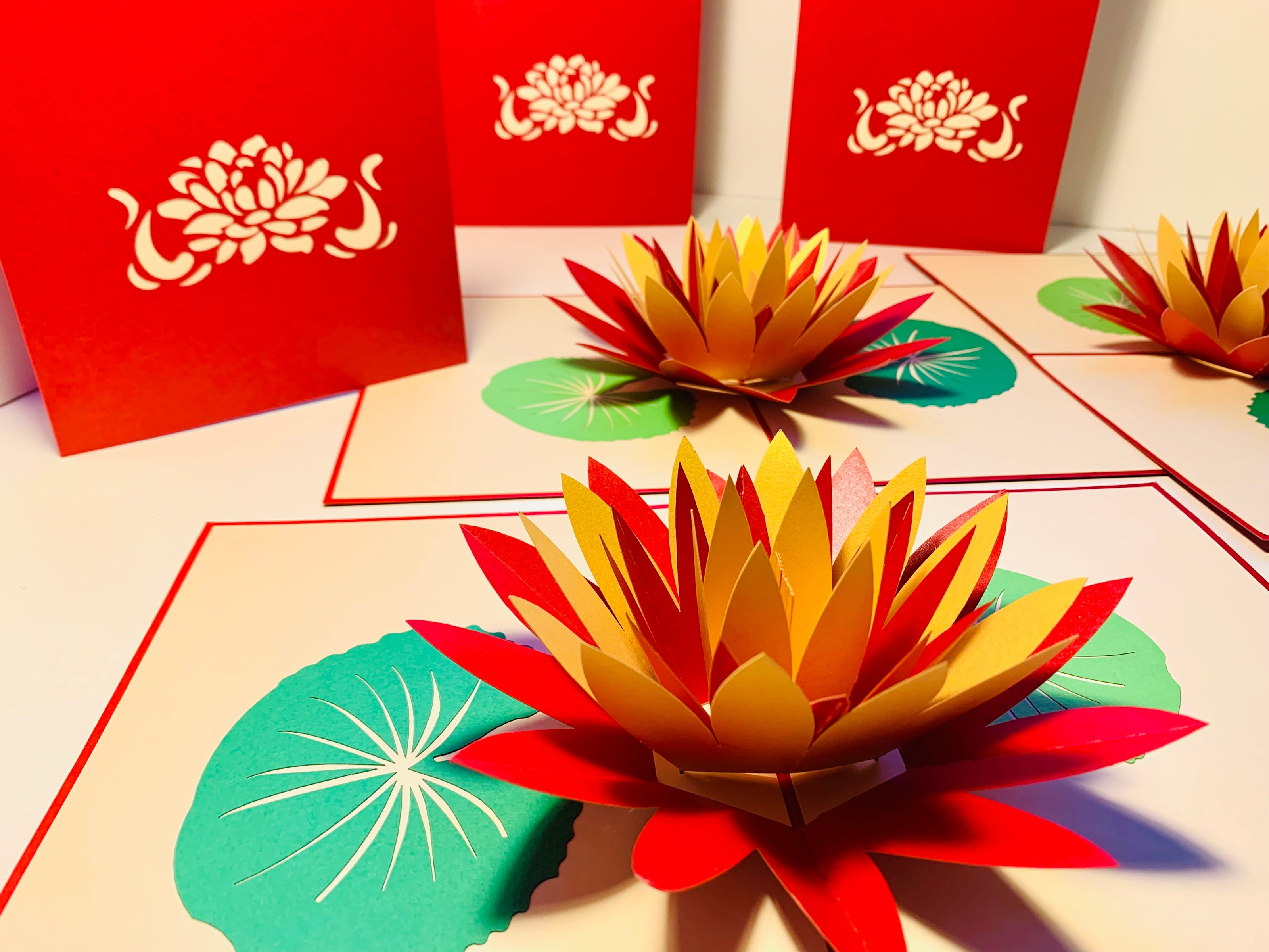 Metallic Peaceful Red & Gold Lotus Origami Pop Cards 3D Pop Up Greeting Card Happy Birthday Thank You Handmade Gift Thinking of You Blank Card for Any Occasion Happy Mother's Day Happy Father's Australiana Celebrate the Beauty of Flower