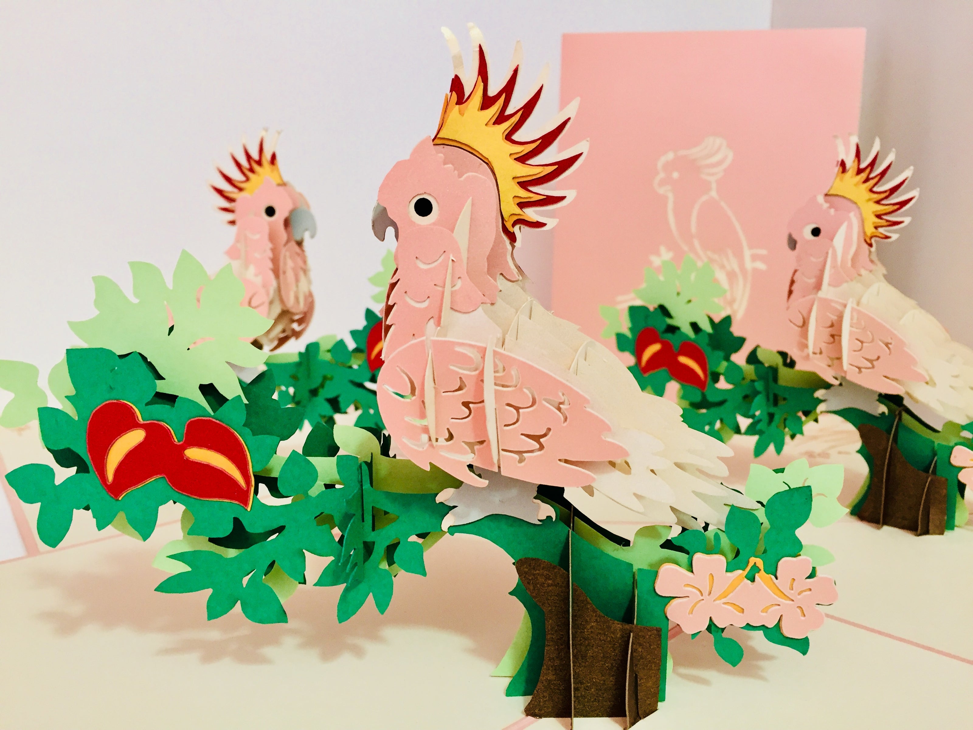 Metallic Pink Major Mitchell's Cockatoo Bird Origami Pop Cards 3D Pop Up Greeting Card Happy Birthday Thank You Handmade Gift Thinking of You Blank Card for Any Occasion Happy Mother's Day Happy Father's Australiana Birds