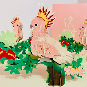 Metallic Pink Major Mitchell's Cockatoo Bird Origami Pop Cards 3D Pop Up Greeting Card Happy Birthday Thank You Handmade Gift Thinking of You Blank Card for Any Occasion Happy Mother's Day Happy Father's Australiana Birds
