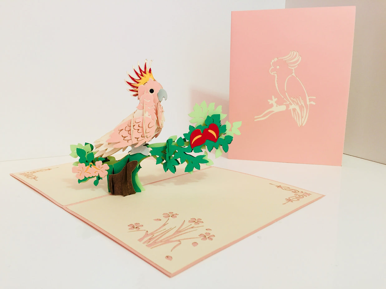 Metallic Pink Major Mitchell's Cockatoo Bird Origami Pop Cards 3D Pop Up Greeting Card Happy Birthday Thank You Handmade Gift Thinking of You Blank Card for Any Occasion Happy Mother's Day Happy Father's Australiana Birds