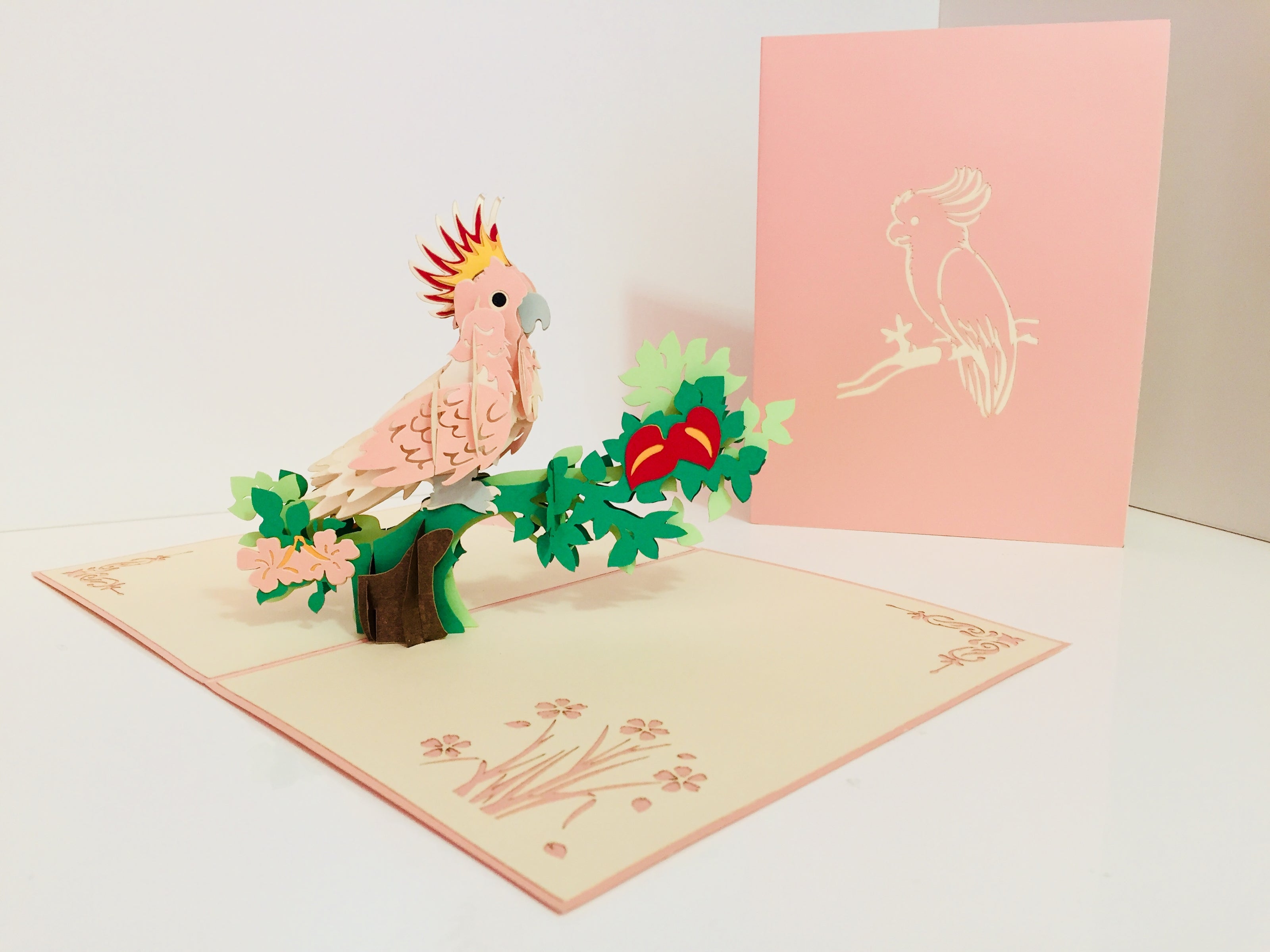 Metallic Pink Major Mitchell's Cockatoo Bird Origami Pop Cards 3D Pop Up Greeting Card Happy Birthday Thank You Handmade Gift Thinking of You Blank Card for Any Occasion Happy Mother's Day Happy Father's Australiana Birds