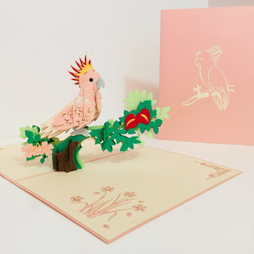 Metallic Pink Major Mitchell's Cockatoo Bird Origami Pop Cards 3D Pop Up Greeting Card Happy Birthday Thank You Handmade Gift Thinking of You Blank Card for Any Occasion Happy Mother's Day Happy Father's Australiana Birds