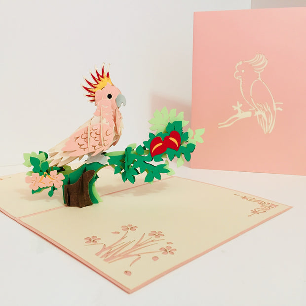 Metallic Pink Major Mitchell's Cockatoo Bird Origami Pop Cards 3D Pop Up Greeting Card Happy Birthday Thank You Handmade Gift Thinking of You Blank Card for Any Occasion Happy Mother's Day Happy Father's Australiana Birds